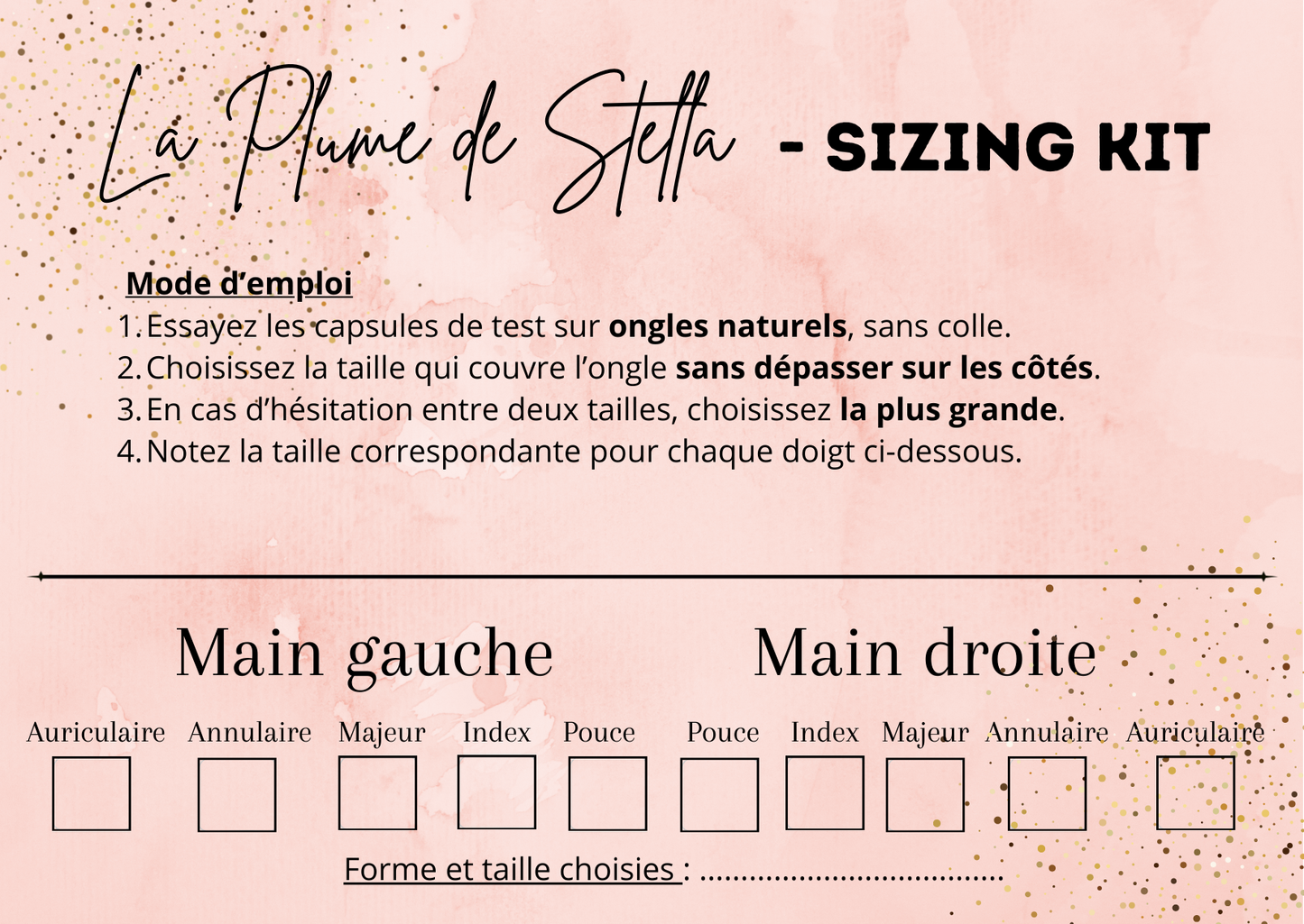 Sizing Kit – Forme & Longueur au choix | La Plume de Stella